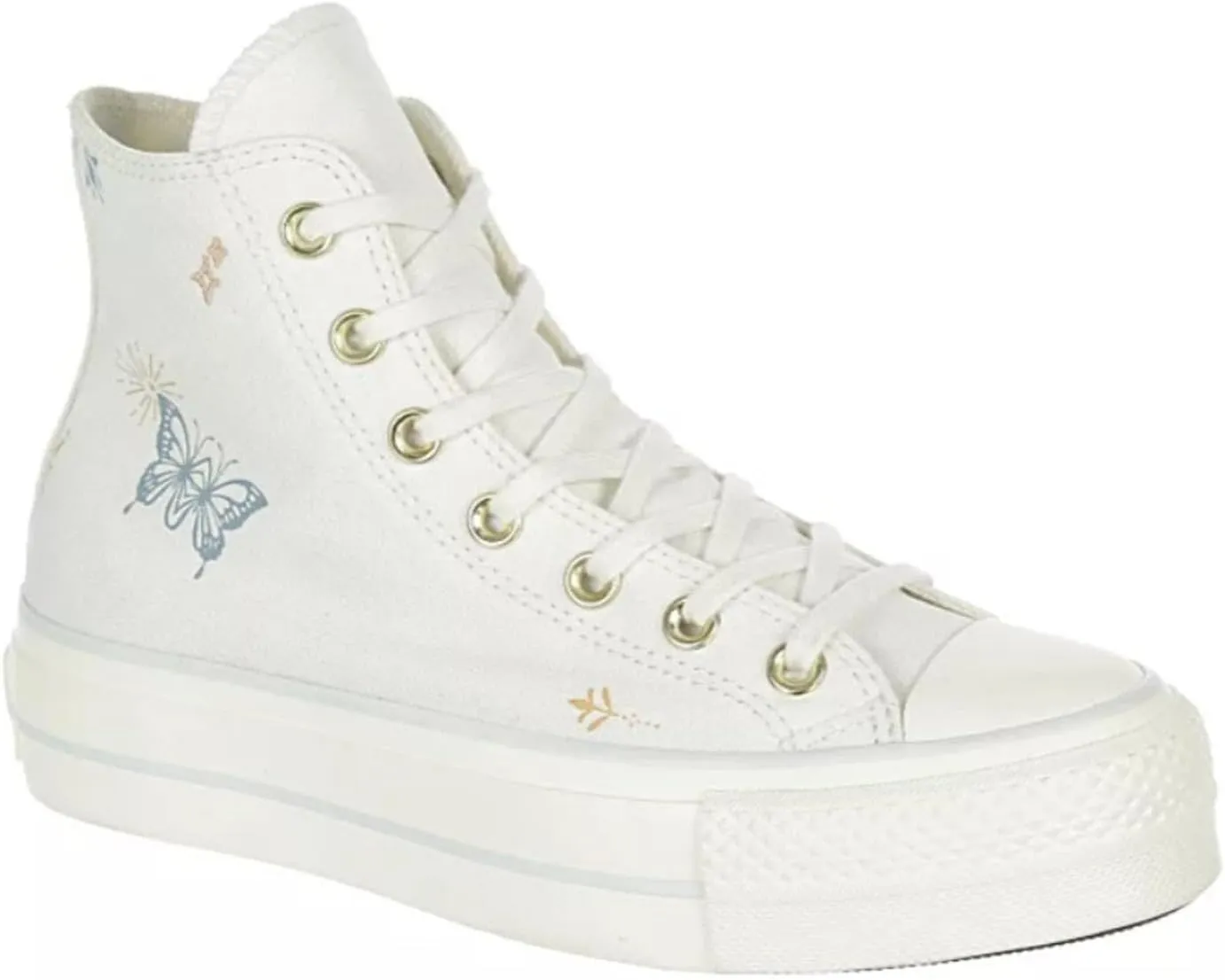 Converse Unisex Chuck Taylor All Star Lift High Top Canvas Sneaker - Lace up Closure Style - White/Cocoon Blue 10