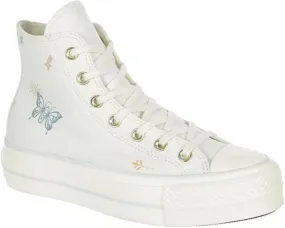 Converse Unisex Chuck Taylor All Star Lift High Top Canvas Sneaker - Lace up Closure Style - White/Cocoon Blue 10