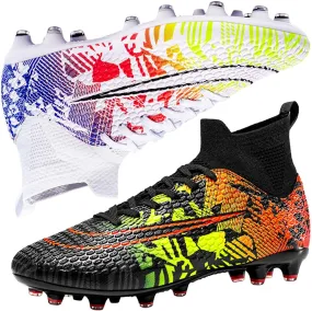 HESBITEUL Mens Soccer Cleats Professional High-top Spikes Training Shoes Breathable Athletic Football Boots for Outdoor Indoor TF AG