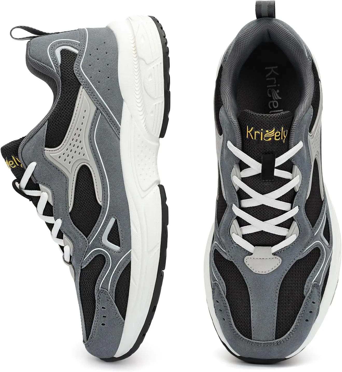 Kricely Men's Walking Shoes Breathable Tennis Running Shoes Lace Up Non Slip Sneakers Athletic Gym Sports Shoes for Men