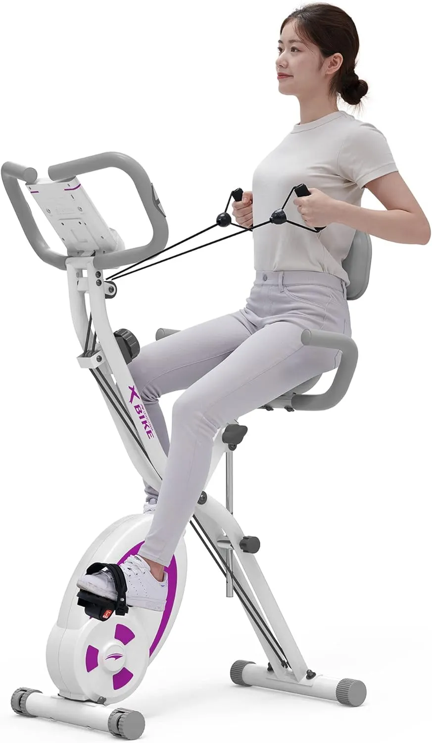 leikefitness Folding Stationary Bike Recumbent Exercise Bike w/Arm Resistance Bands-Pulse Sensor-LCD Monitor and Easy to Assemble Indoor Cycling Bike 2280