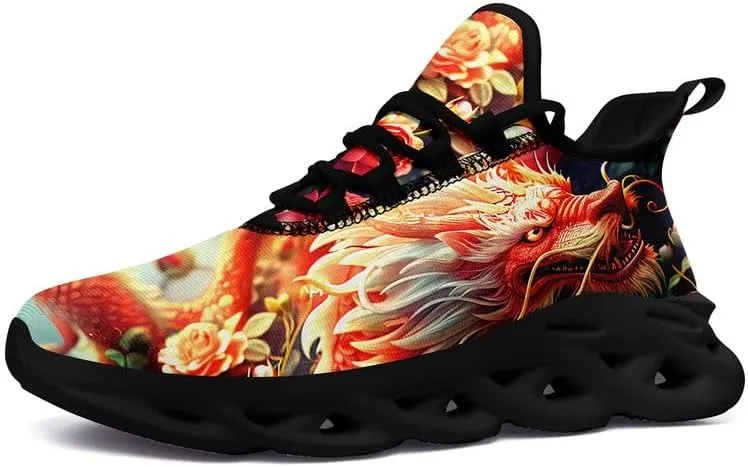 Mens Dragon Running Shoes Breathable Cushion Non Slip Outdoor Sports Walking Sneaker Tennis Jogging Training Tennis Shoes