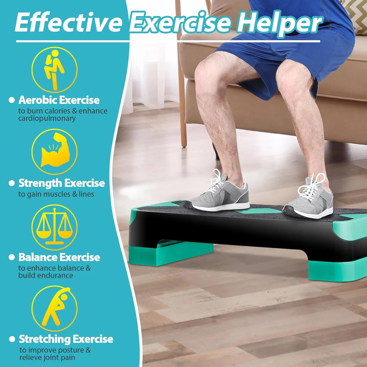 ZENY™ 26.5" Adjustable Workout Aerobic Stepper in Fitness & Exercise Step Platform Trainer Stepper w/Risers Adjust 4" - 6" - 8", Green