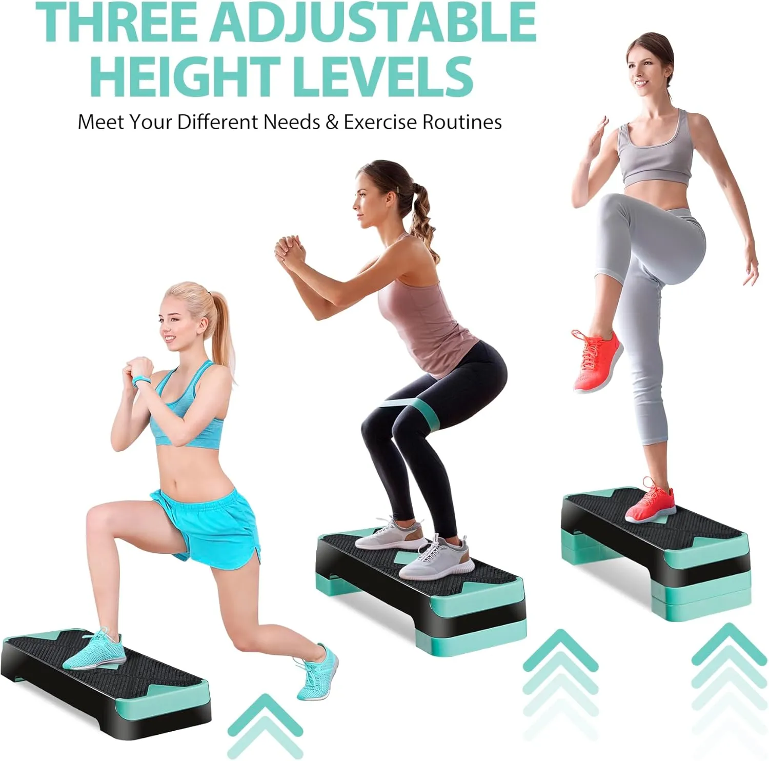 ZENY™ 26.5" Adjustable Workout Aerobic Stepper in Fitness & Exercise Step Platform Trainer Stepper w/Risers Adjust 4" - 6" - 8", Green