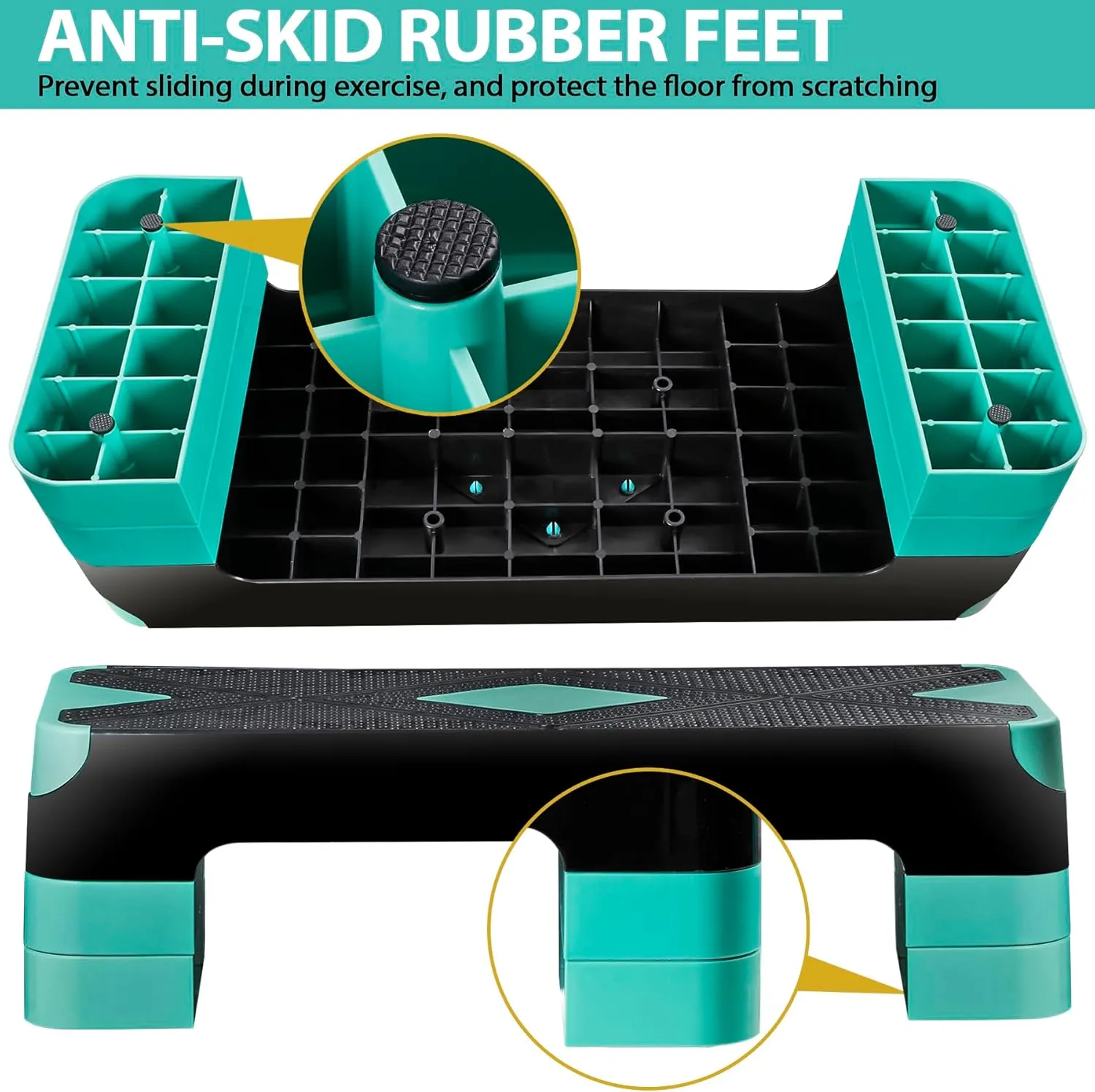 ZENY™ 26.5" Adjustable Workout Aerobic Stepper in Fitness & Exercise Step Platform Trainer Stepper w/Risers Adjust 4" - 6" - 8", Green