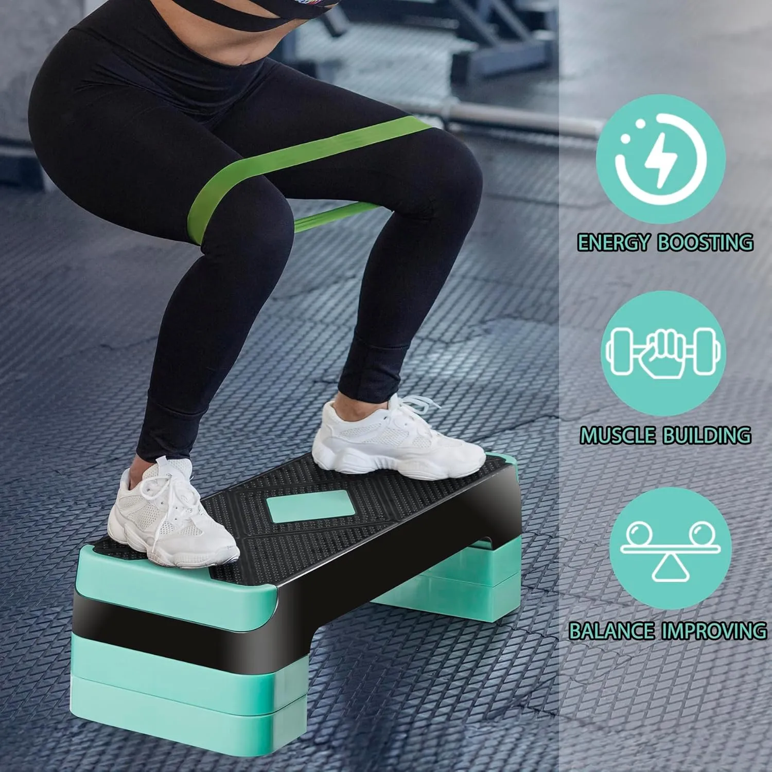 ZENY™ 26.5" Adjustable Workout Aerobic Stepper in Fitness & Exercise Step Platform Trainer Stepper w/Risers Adjust 4" - 6" - 8", Green