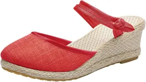 ZWRXW Wedge Sandals for Women,Elastic Ankle Strap Espadrilles Wedge Sandals Ankle Buckle Strap Closed Toe Shoes,Comfortable Orthopedic Sandal Casual Dressy Summer Walking Shoes