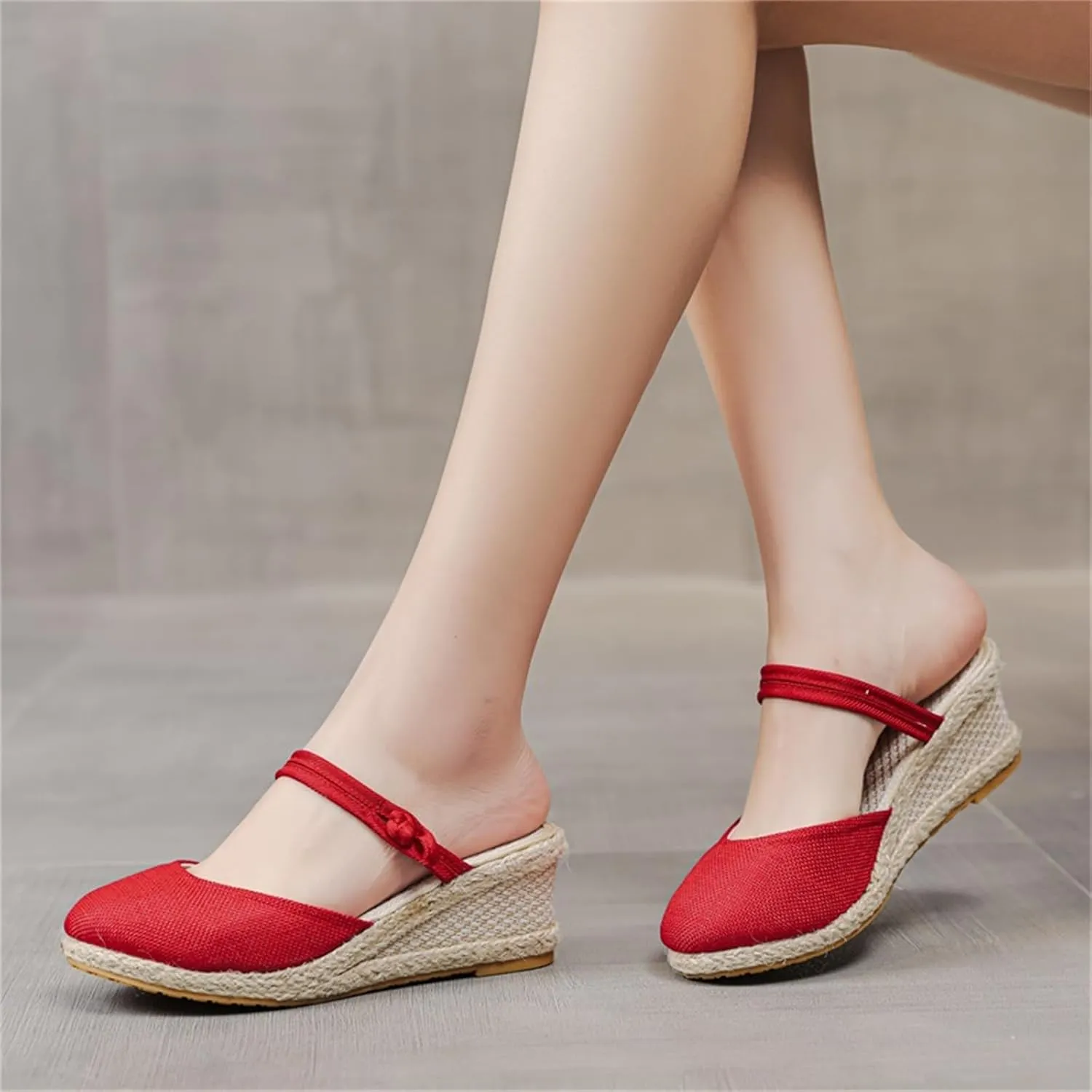 ZWRXW Wedge Sandals for Women,Elastic Ankle Strap Espadrilles Wedge Sandals Ankle Buckle Strap Closed Toe Shoes,Comfortable Orthopedic Sandal Casual Dressy Summer Walking Shoes