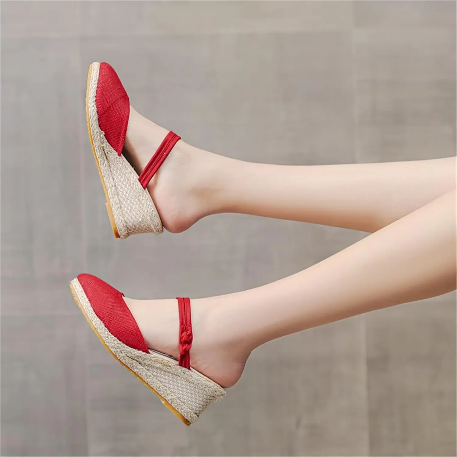 ZWRXW Wedge Sandals for Women,Elastic Ankle Strap Espadrilles Wedge Sandals Ankle Buckle Strap Closed Toe Shoes,Comfortable Orthopedic Sandal Casual Dressy Summer Walking Shoes
