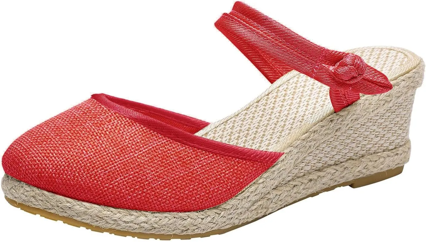 ZWRXW Wedge Sandals for Women,Elastic Ankle Strap Espadrilles Wedge Sandals Ankle Buckle Strap Closed Toe Shoes,Comfortable Orthopedic Sandal Casual Dressy Summer Walking Shoes