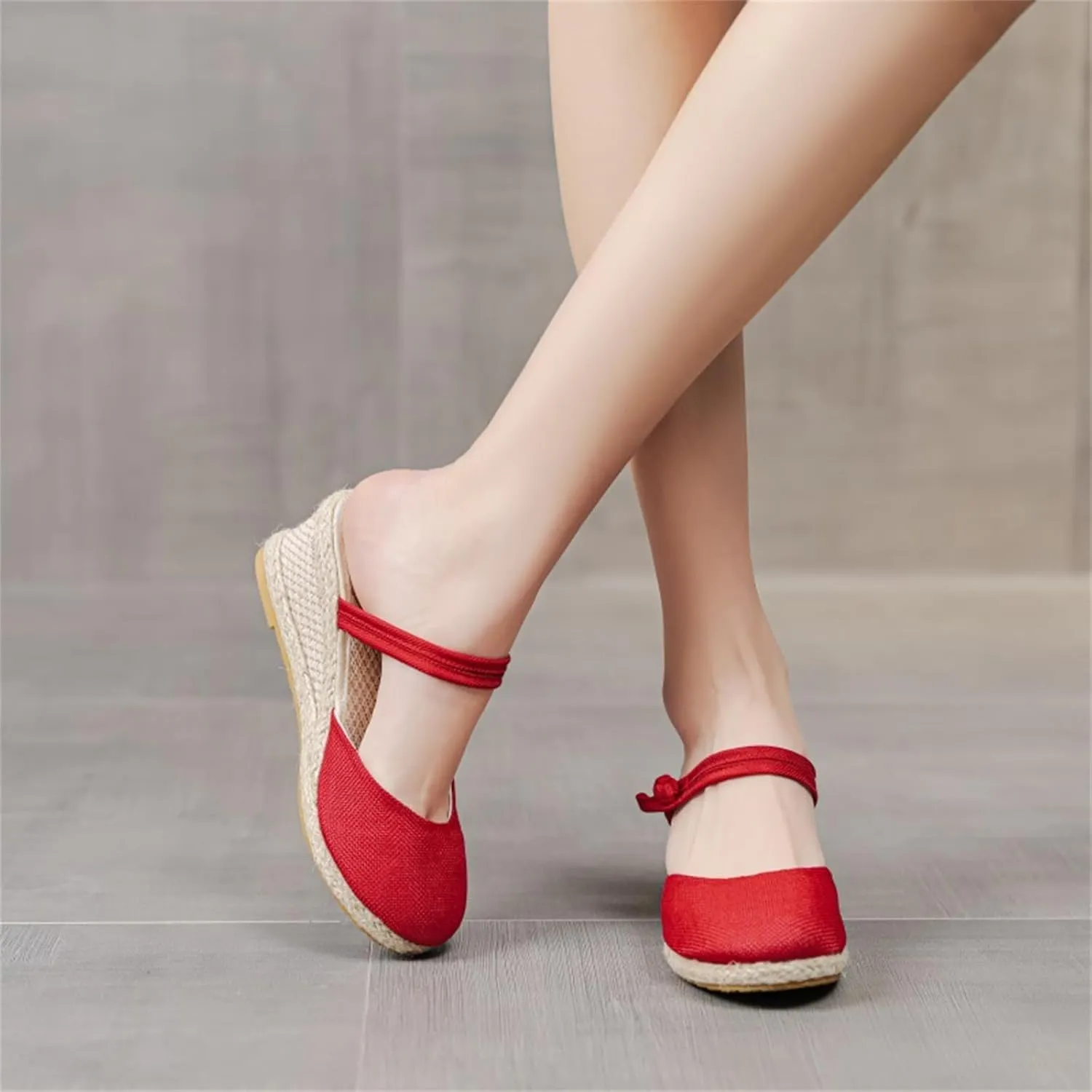 ZWRXW Wedge Sandals for Women,Elastic Ankle Strap Espadrilles Wedge Sandals Ankle Buckle Strap Closed Toe Shoes,Comfortable Orthopedic Sandal Casual Dressy Summer Walking Shoes